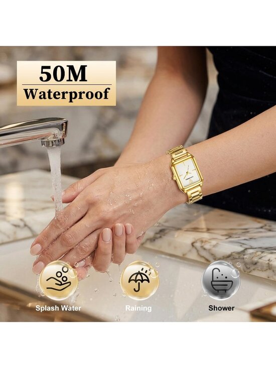 Womens Gold White Analog Quartz Stainless Steel Waterproof Luxury Bracelet Watch main image 6